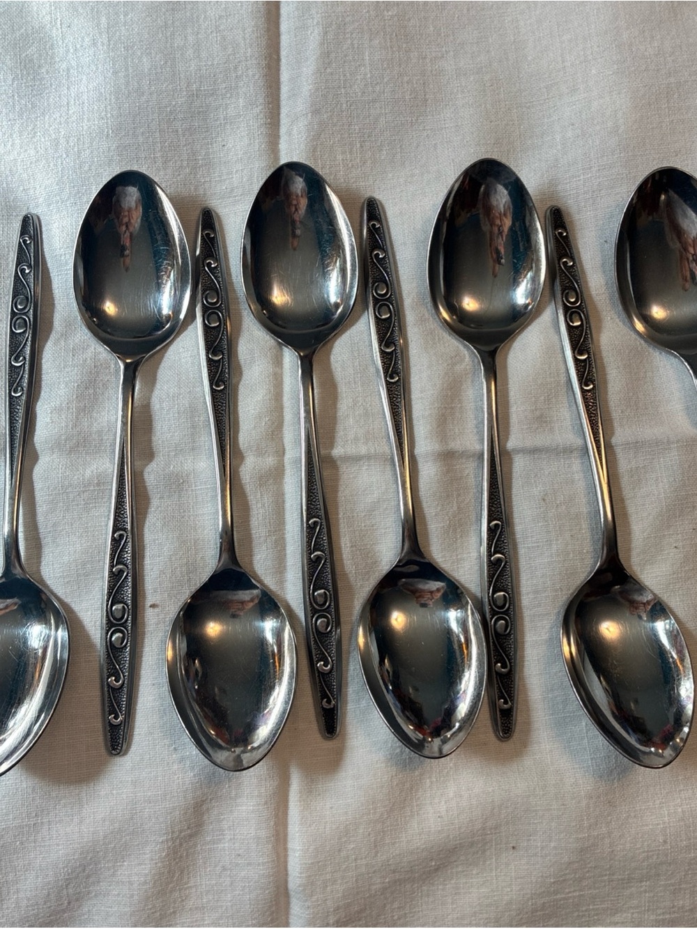 Vintage Rutgers Stainless Steel Scroll Handle Tablespoons Japan Set of 8